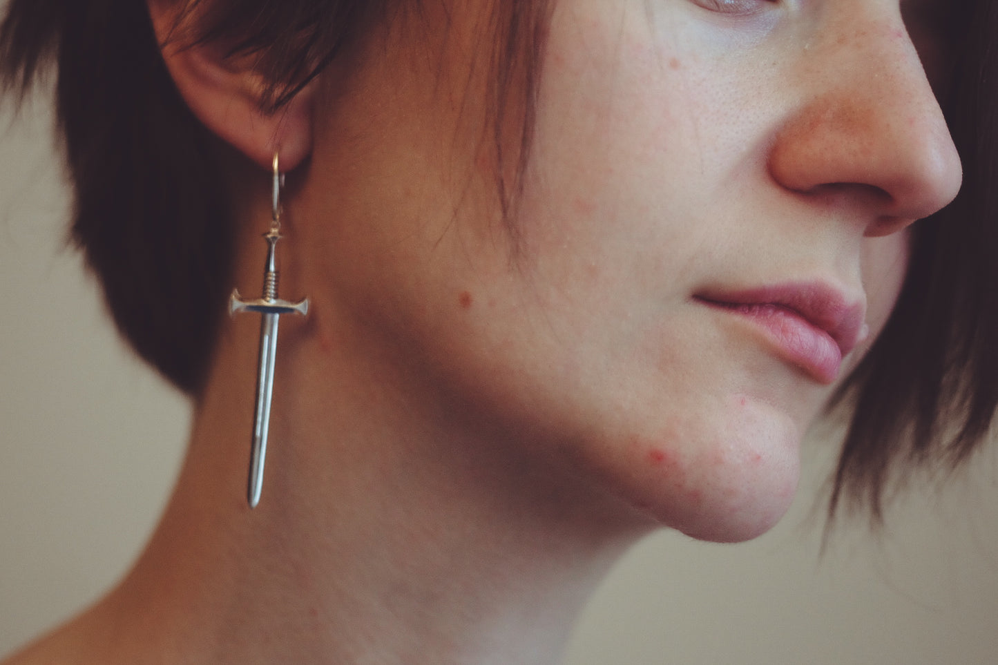 The Sword Of The King Silver Mono Earring